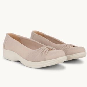 Bzees Women's Paige Washable Round Toe Slip Ons In Beige Shimmer (WIDE)